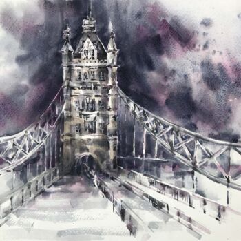 Peinture intitulée "Tower bridge" par Galina Poloz, Œuvre d'art originale, Aquarelle