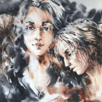 Painting titled "Three sisters" by Galina Poloz, Original Artwork, Watercolor