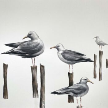Картина под названием "Seagulls" - Galina Poloz, Подлинное произведение искусства, Акварель