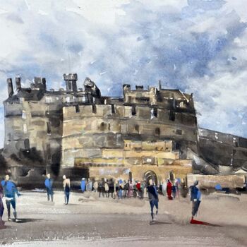 Schilderij getiteld "Edinburgh Castle." door Galina Poloz, Origineel Kunstwerk, Aquarel