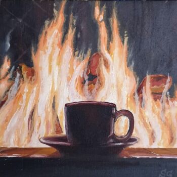 Peinture intitulée ""Tea by the firepla…" par Galina Sergeeva, Œuvre d'art originale, Huile
