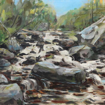 Peinture intitulée "Rapids on the Vichk…" par Galina Shepeleva, Œuvre d'art originale, Huile