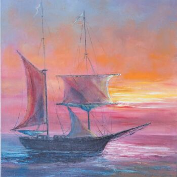 Schilderij getiteld "The charm of Sunset" door Galina Vasiljeva, Origineel Kunstwerk, Olie