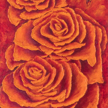 Peinture intitulée "Amber Roses" par Galina Vasiljeva, Œuvre d'art originale, Huile