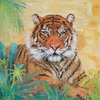 Schilderij getiteld "Tiger" door Galina Vasiljeva, Origineel Kunstwerk, Olie