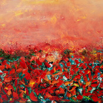 Painting titled "Symphony of poppies" by Galiya Hami, Original Artwork, Oil Mounted on Wood Stretcher frame