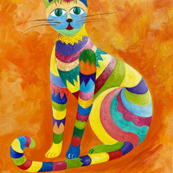 Malerei mit dem Titel "THE CAT" von Galka, Original-Kunstwerk, Öl Auf Keilrahmen aus Holz montiert