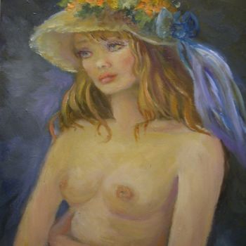 Painting titled "JEUNE FILLE AU CHAP…" by Fragal, Original Artwork, Oil