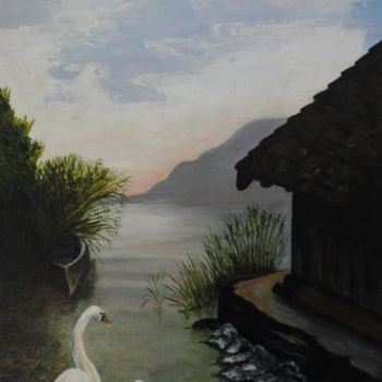 Painting titled "Bord du lac d'annec…" by Jocelyne Gallecier, Original Artwork, Acrylic