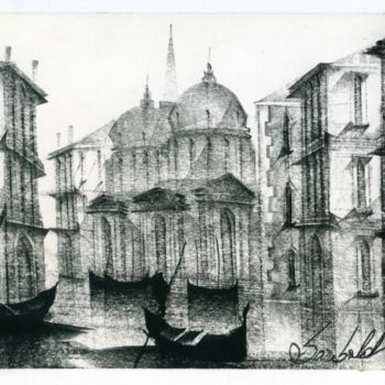 Disegno intitolato "A view of the Canal…" da Maria Teresa Mulatti Garibaldi, Opera d'arte originale