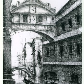 Desenho intitulada "Ponte dei Sospiri,…" por Maria Teresa Mulatti Garibaldi, Obras de arte originais