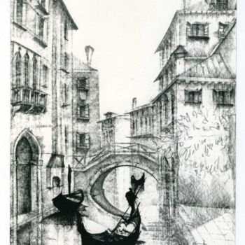 Desenho intitulada "Canal scene, Origin…" por Maria Teresa Mulatti Garibaldi, Obras de arte originais