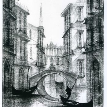 Рисунок под названием "Canal scene, Origin…" - Maria Teresa Mulatti Garibaldi, Подлинное произведение искусства