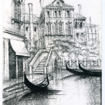 Drawing titled "Canal scene, Origin…" by Maria Teresa Mulatti Garibaldi, Original Artwork