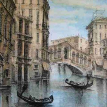 Drawing titled "Ponte di Rialto, Or…" by Maria Teresa Mulatti Garibaldi, Original Artwork