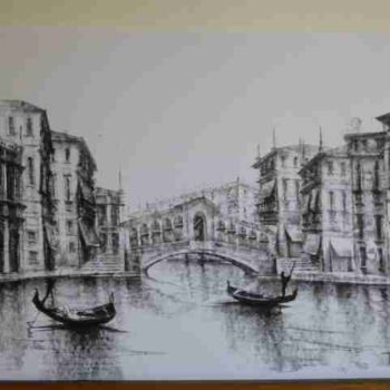 Dessin intitulée "Ponte di Rialto, Or…" par Maria Teresa Mulatti Garibaldi, Œuvre d'art originale