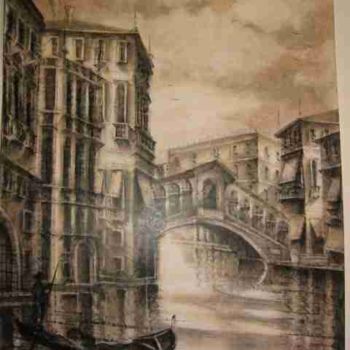 Disegno intitolato "Ponte di Rialto, Or…" da Maria Teresa Mulatti Garibaldi, Opera d'arte originale