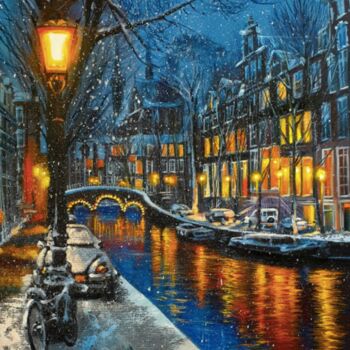 Pintura titulada "Night Amsterdam" por Olga Bazanova, Obra de arte original, Oleo