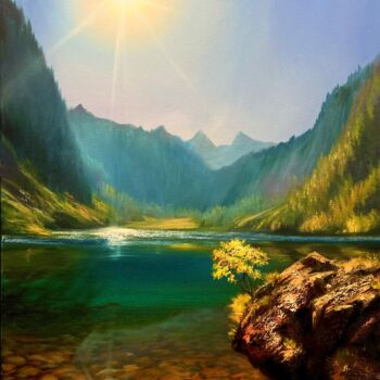Painting titled "Mountain Lake" by Olga Bazanova, Original Artwork, Oil