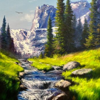 Peinture intitulée "Mountain River" par Olga Bazanova, Œuvre d'art originale, Huile