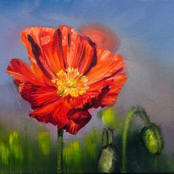 Malerei mit dem Titel "Poppy field" von Olga Bazanova, Original-Kunstwerk, Öl