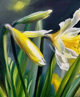 Schilderij getiteld "Narcissus" door Olga Bazanova, Origineel Kunstwerk, Olie