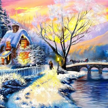 Painting titled "Magic Winter" by Olga Bazanova, Original Artwork, Oil