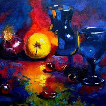 Painting titled "Still life with app…" by Olga Bazanova, Original Artwork, Oil