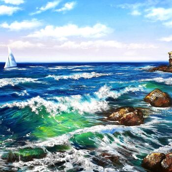 Painting titled "On the open sea" by Olga Bazanova, Original Artwork, Oil