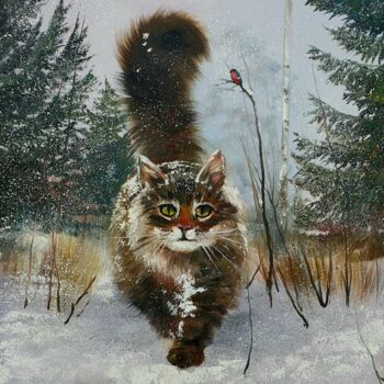 绘画 标题为“Forest cat” 由Ольга Базанова, 原创艺术品, 油