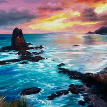 Peinture intitulée "Sunset Bay" par Olga Bazanova, Œuvre d'art originale, Huile