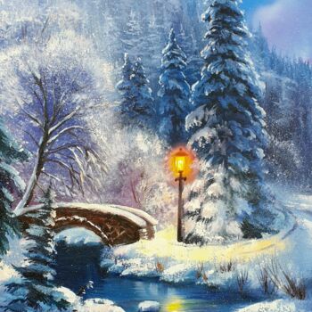 Painting titled "Winter fairy tale" by Olga Bazanova, Original Artwork, Oil