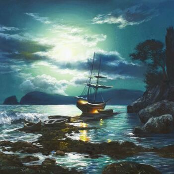 Painting titled "Southern Night" by Olga Bazanova, Original Artwork, Oil