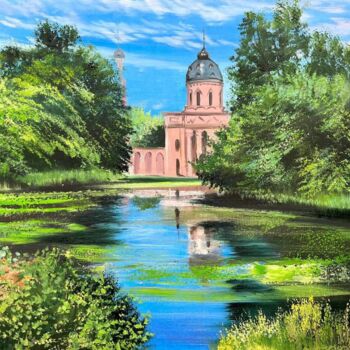 Painting titled "Church in the park" by Olga Bazanova, Original Artwork, Oil