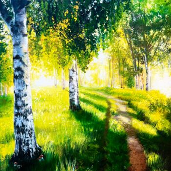 Peinture intitulée "Birch Grove" par Olga Bazanova, Œuvre d'art originale, Huile