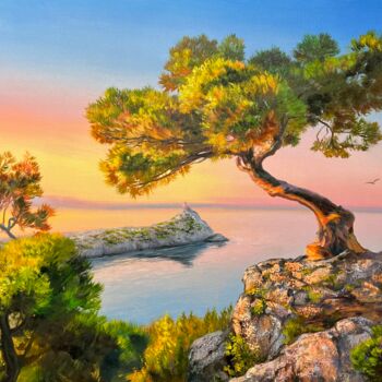 Painting titled "Pine on the rock" by Olga Bazanova, Original Artwork, Oil