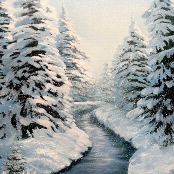 Painting titled "Snow-white winter" by Olga Bazanova, Original Artwork, Oil