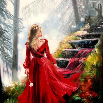 Pittura intitolato "The Girl in Red" da Olga Bazanova, Opera d'arte originale, Olio