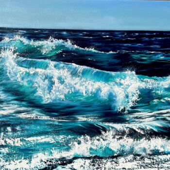 Painting titled "Azure Wave" by Olga Bazanova, Original Artwork, Oil