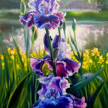 "Beautiful irises" başlıklı Tablo Ольга Базанова tarafından, Orijinal sanat, Petrol