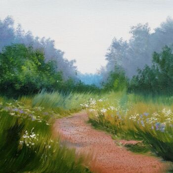 Картина под названием "Road in the forest" - Ольга Базанова, Подлинное произведение искусства, Масло
