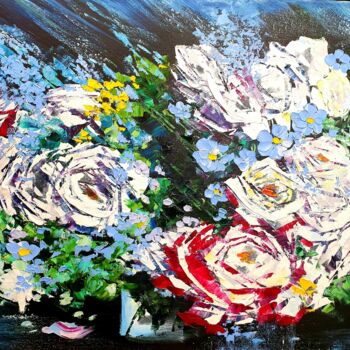 Painting titled "Roses painted with…" by Olga Bazanova, Original Artwork, Oil