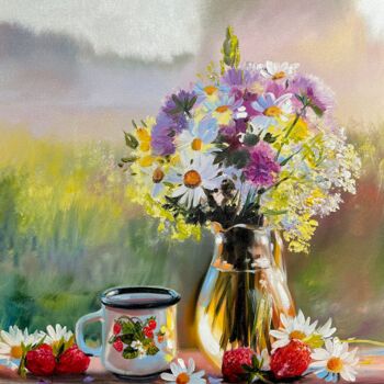 Peinture intitulée "Field bouquet" par Olga Bazanova, Œuvre d'art originale, Huile