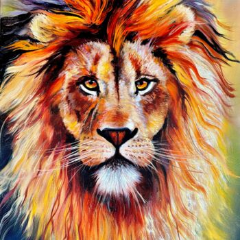 Painting titled "African Lion" by Olga Bazanova, Original Artwork, Oil