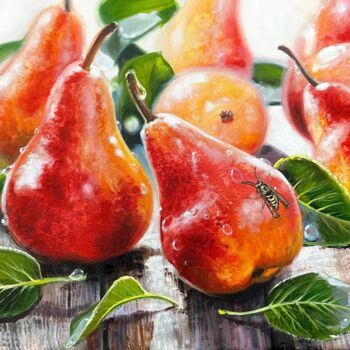 Painting titled "Juicy Pears" by Olga Bazanova, Original Artwork, Oil