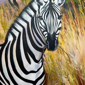 Malerei mit dem Titel "Zebra" von Olga Bazanova, Original-Kunstwerk, Öl