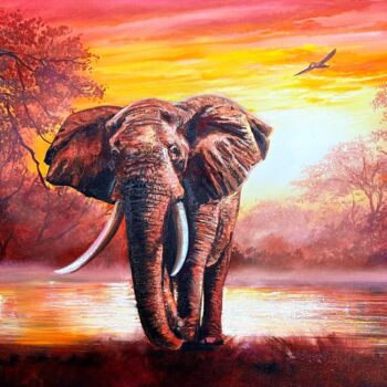 Painting titled "African Elephant" by Olga Bazanova, Original Artwork, Oil