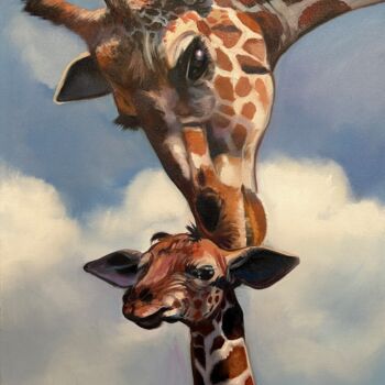 Painting titled "Giraffes" by Olga Bazanova, Original Artwork, Oil