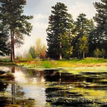 Malerei mit dem Titel "Forest landscape" von Olga Bazanova, Original-Kunstwerk, Öl