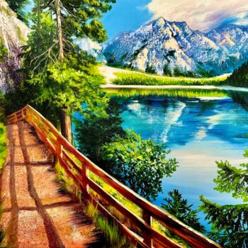 Painting titled "Lake Braies" by Olga Bazanova, Original Artwork, Oil